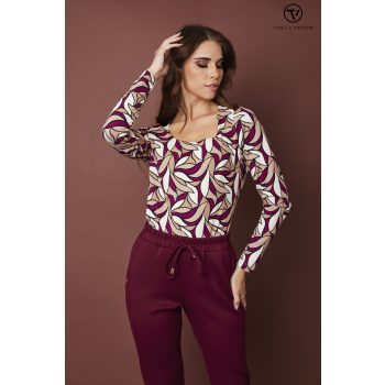   KINSELY női póló, stircelt-kocka nyakú póló,mintás,S,Tara x Viktori