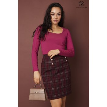   KINSELY női póló, stircelt-kocka nyakú póló,bordó,M,Tara x Viktori