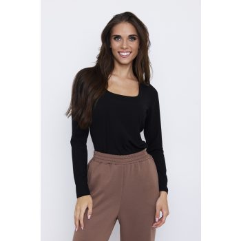   KINSELY női póló, stircelt-kocka nyakú póló,fekete,S,Tara x Viktori