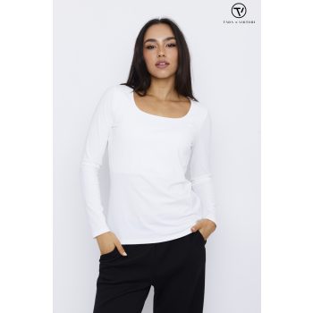   KINSELY női póló, stircelt-kocka nyakú póló,ekrü,S,Tara x Viktori