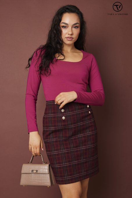 KINSELY női póló, stircelt-kocka nyakú póló,bordó,S,Tara x Viktori