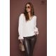 LILIAN női blúz– elegáns V-nyakú felső gumis aljjal és masnis ujjal,bézs,S-M,Tara X Viktori