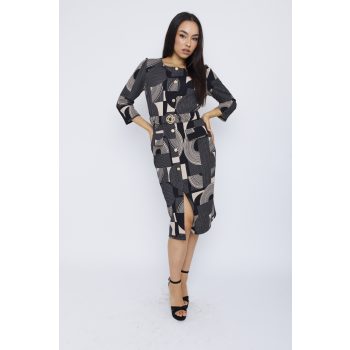   ANNA női ruha – öves, gombos fazon arany gombokkal és díszzsebekkel,mintás,S,Tara X Viktori