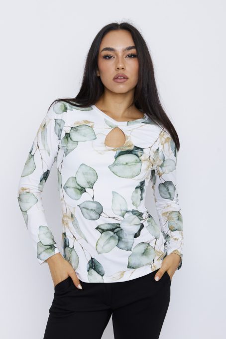 EMILY mintás női póló – csepp kivágású, kerek nyakú hosszú ujjú felső,mintás,XL,Tara X Viktori