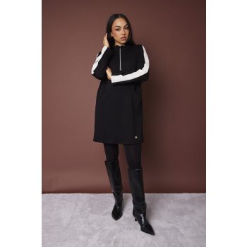   KOZETT női tunika cipzáros, magas nyakú fazonban, kontrasztos ujjbetéttel,fekete,L-XL,Tara X Viktori