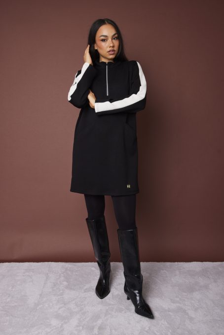 KOZETT női tunika cipzáros, magas nyakú fazonban, kontrasztos ujjbetéttel,fekete,L-XL,Tara X Viktori