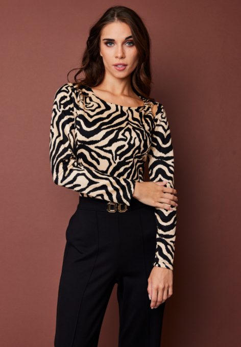 PAULINA női felső vállkivágással és díszcsattal,mintás,S,Tara X Viktori