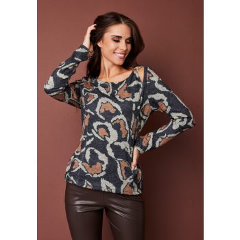   PAULINA női felső vállkivágással és díszcsattal,mintás,S,Tara X Viktori