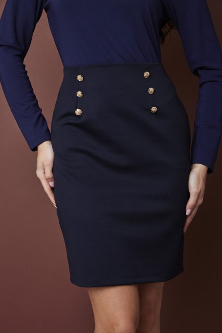 REBECCA women’s fitted checkered skirt with 6 decorative buttons