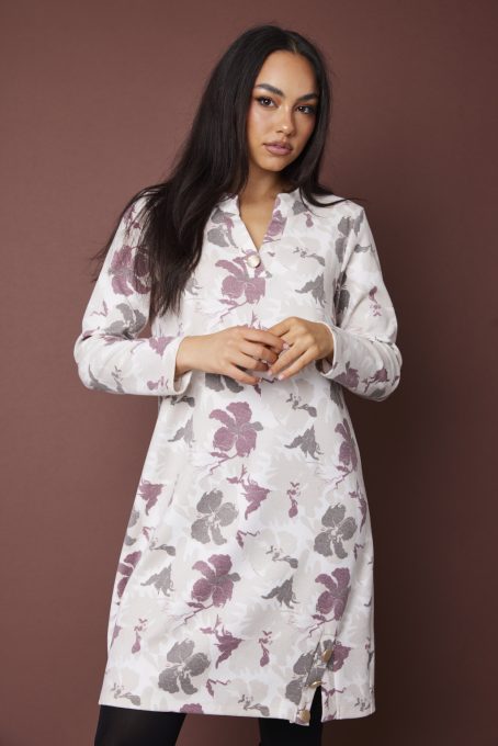 LUDMILLA női tunikaruha,kötött, V-nyakú, gombos díszítéssel,mintás,L,Tara X Viktori