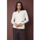 SLOAN női póló sálgallérral, átlapolt fazon, díszcsattal – elegáns, kötött felső,ekrü,L,Tara X Viktori