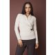 SLOAN női póló sálgallérral, átlapolt fazon, díszcsattal – elegáns, kötött felső,világosbézs,M,Tara X Viktori
