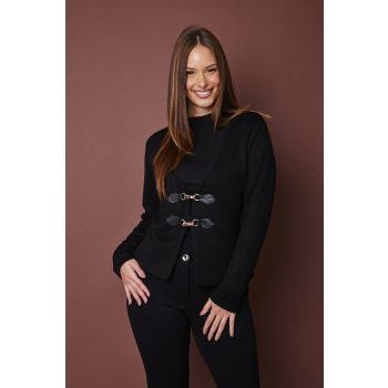   HARPER-női-kardigán-v-nyakú-csatos-kötött,fekete,S,Tara X Viktori