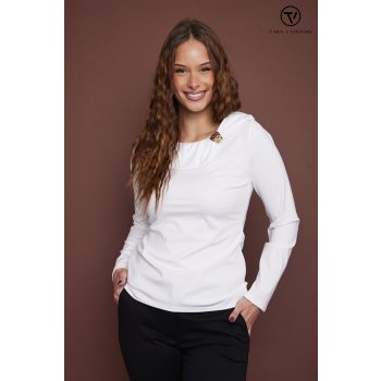   CHARLOTTA női póló –brossal díszített,fehér,S,Tara X Viktori