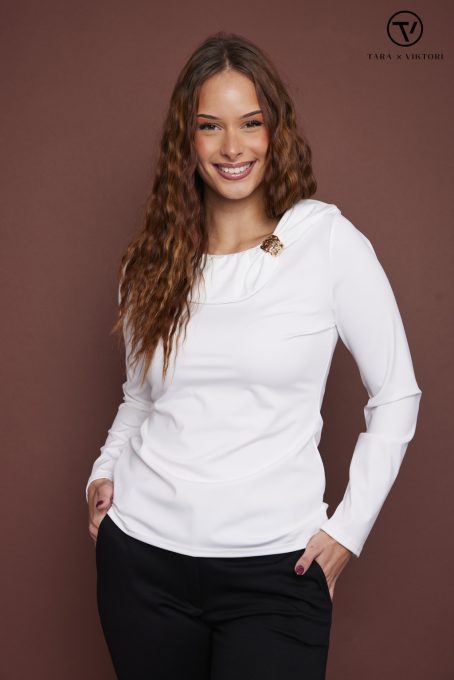 CHARLOTTA női póló –brossal díszített,fehér,L,Tara X Viktori