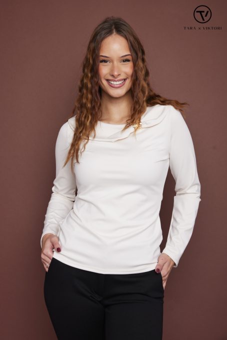 CHARLOTTA női póló –brossal díszített,bézs,S,Tara X Viktori