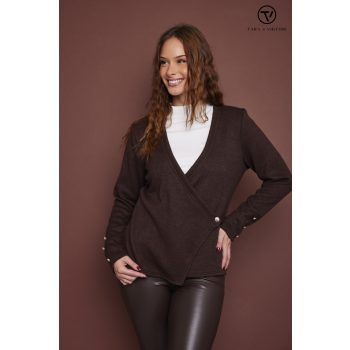   LIZZIE női kardigán átlapolt fazonban, díszgombokkal,barna,S,Tara X Viktori