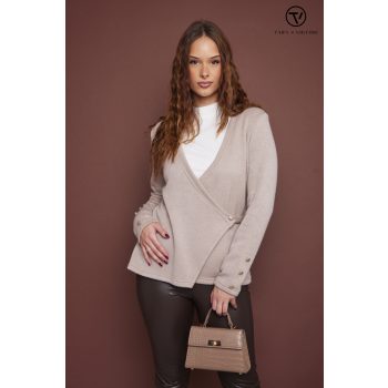   LIZZIE női kardigán átlapolt fazonban, díszgombokkal,bézs,S,Tara X Viktori