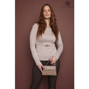   SHARMILA női póló, környakas, derekán csattal díszített póló,bézs,S,Tara X Viktori