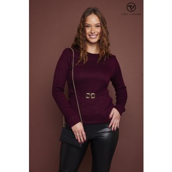   SHARMILA női póló, környakas, derekán csattal díszített póló,bordó,S,Tara X Viktori