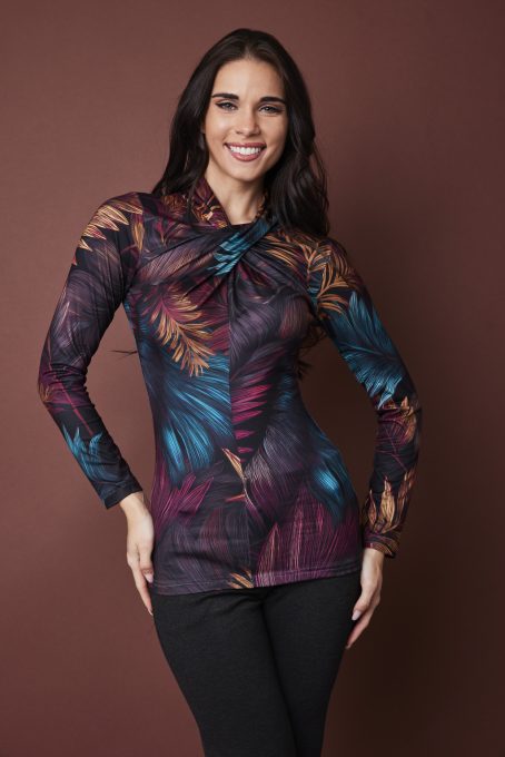 Rubin női póló, magas nyakú, csavart,mintás,L,Tara x Viktori