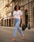 SHAELYN women’s straight leg trousers – elastic back, zip fastening