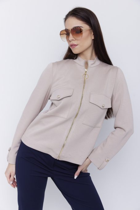 LUCINA női zakó – cipzáras, zsebes, klapnis ujjú fazon,S, bézs,Tara X Viktori