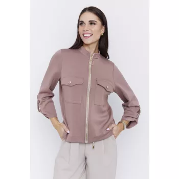   LUCINA női zakó – cipzáras, zsebes, klapnis ujjú fazon,S, barna,Tara X Viktori