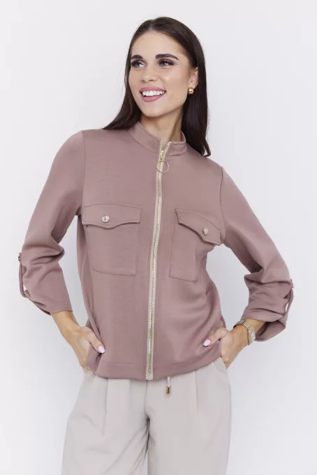 LUCINA női zakó – cipzáras, zsebes, klapnis ujjú fazon,S, barna,Tara X Viktori