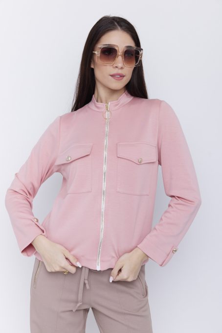 LUCINA női zakó – cipzáras, zsebes, klapnis ujjú fazon,L, rózsaszín,Tara X Viktori