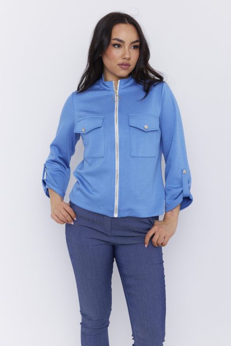 LUCINA női zakó – cipzáras, zsebes, klapnis ujjú fazon,M, kék,Tara X Viktori