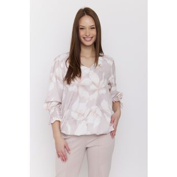   Pomona mintás női blúz V-nyakkivágással és gumírozott ujjakkal,mintás ,S-M,Tara Collection X Viktori