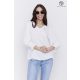 Pomona mintás női blúz V-nyakkivágással és gumírozott ujjakkal ,ekrü,L-XL,Tara Collection X Viktori