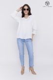 Pomona mintás női blúz V-nyakkivágással és gumírozott ujjakkal ,ekrü,L-XL,Tara Collection X Viktori