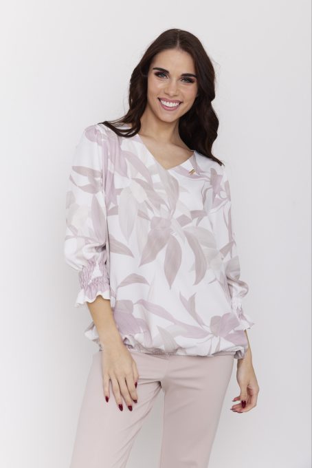 Pomona mintás női blúz V-nyakkivágással és gumírozott ujjakkal,mintás ,L-XL,Tara Collection X Viktori