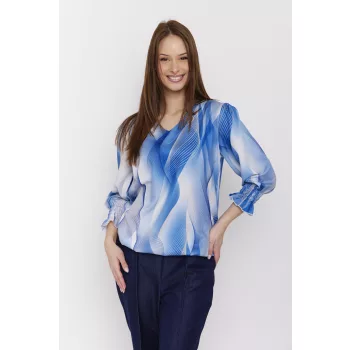   Pomona mintás női blúz V-nyakkivágással és gumírozott ujjakkal,mintás ,L-XL,Tara Collection X Viktori