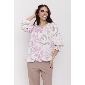   Pomona mintás női blúz V-nyakkivágással és gumírozott ujjakkal,mintás ,S-M,Tara Collection X Viktori