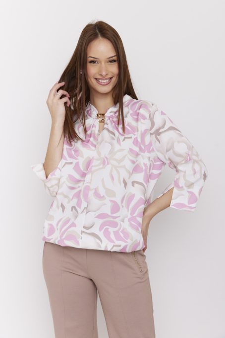 BELLY női blúz– gumis aljú, díszcsatos, mintás alkalmi blúz,L,Tara X Vitkori