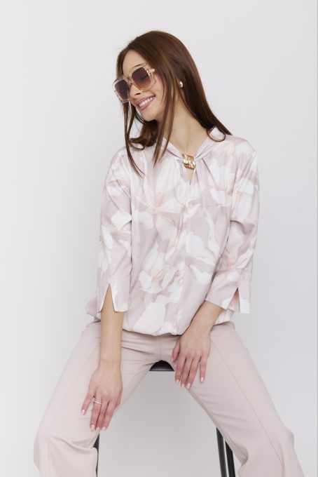 BELLY női blúz – gumis aljú, díszcsatos, mintás alkalmi blúz,XL,Tara X Vitkori