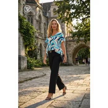   MADYN women’s tunic – V-neck, elastic hem, relaxed fit, patterned