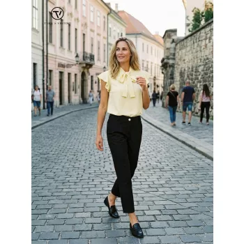   SHELBY női blúz– Kötős nyakú, gumis aljú,világossárga,M,Tara X Viktori