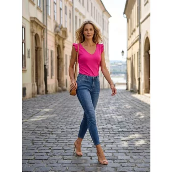   KITTI fodros vállú női topp,V nyakkivágással,rózsaszín ,M,Tara X Viktori