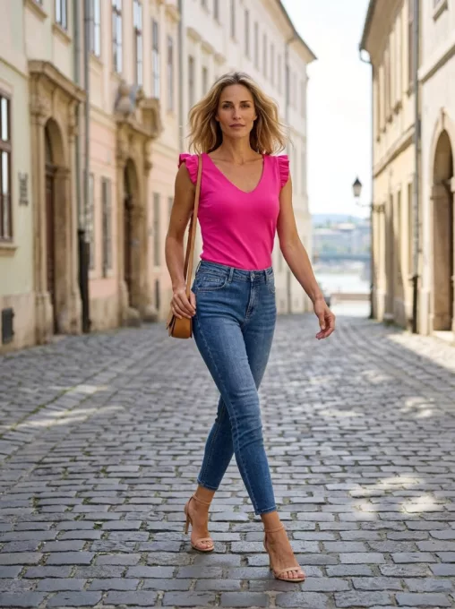 KITTI fodros vállú női topp,V nyakkivágással,rózsaszín ,XL,Tara X Viktori