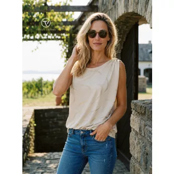   ENOLA női top klippes vállú gumis aljú fazon,mintás,XL,Tara X Viktori