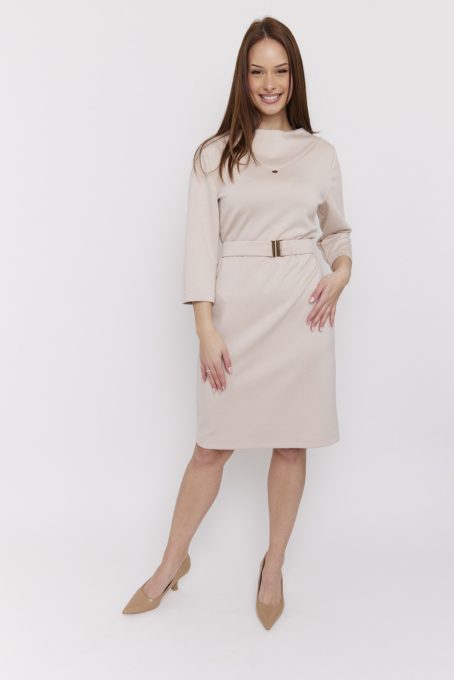 TERESA női ruha –öves, elegáns ruha,bézs,XL,Tara X Viktori