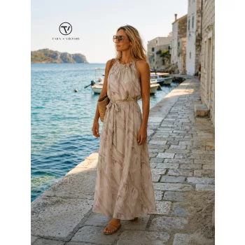   Miami női ruha, húzott nyakú maxi ruha,mintás,Tara x Viktori, Young & Free Kollekció
