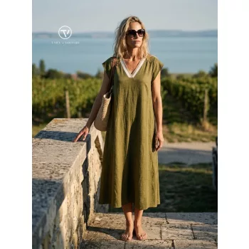   Bolzano hosszú A vonalú,passzés nyakú ruha,S-M,khaki,Tara x Viktori