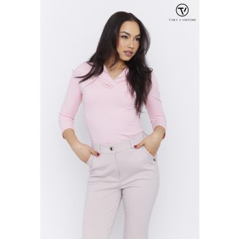   Lennox női póló átlapolt és ráncolt, V-nyakú női felső, rózsaszín,S, Tara x Viktori