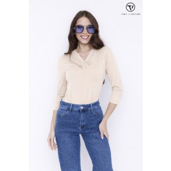   Lennox női póló átlapolt és ráncolt, V-nyakú női felső, bézs,S, Tara x Viktori