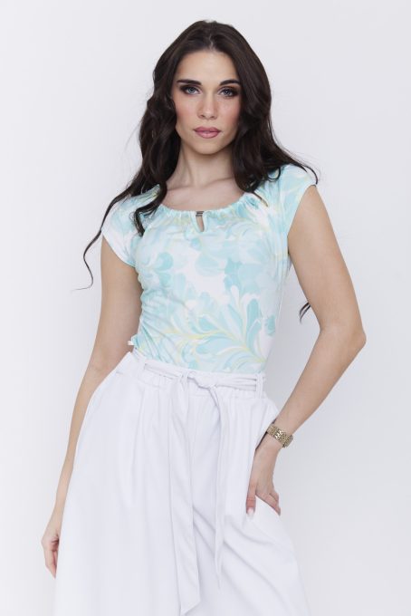 Bogyós női póló, kerek nyakú női felső bogyókkal és kivágással,mintás,L,Tara x Viktori